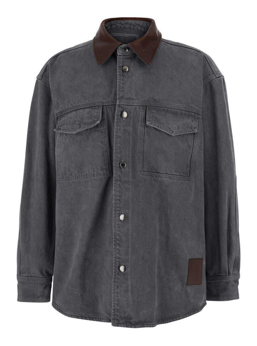 Camasi WOOYOUNGMI Grey Shirt With Patch Pockets On The Chest And Back Print In Denim Man GREY Barbati (BM 19284825) 1