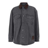 Camasi Grey Shirt With Patch Pockets On The Chest And Back Print In Denim Man Barbati