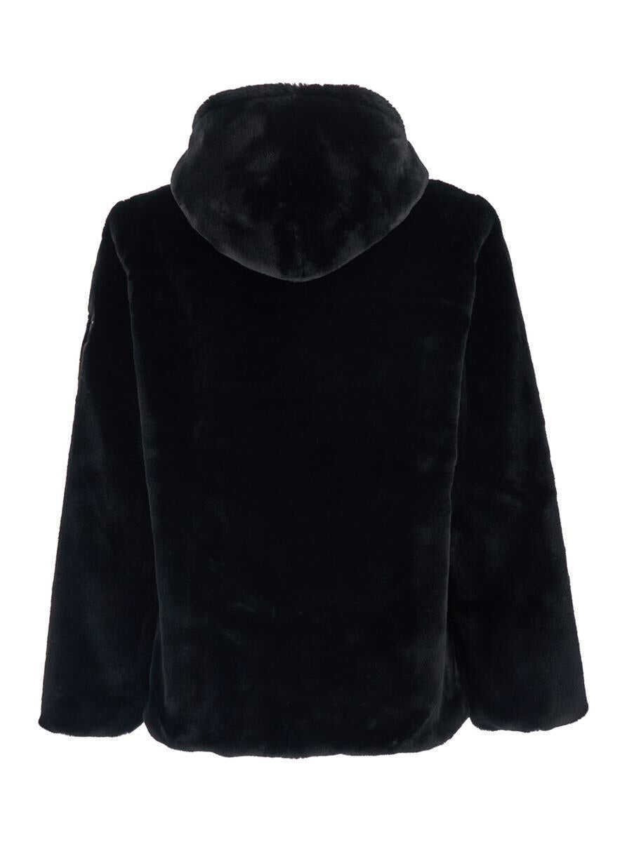 Geci TATRAS Black Hooded Jacket With Drawstring And Logo Patch On The Sleeve In Faux Fur Man Black Barbati (BM 19285548) 2