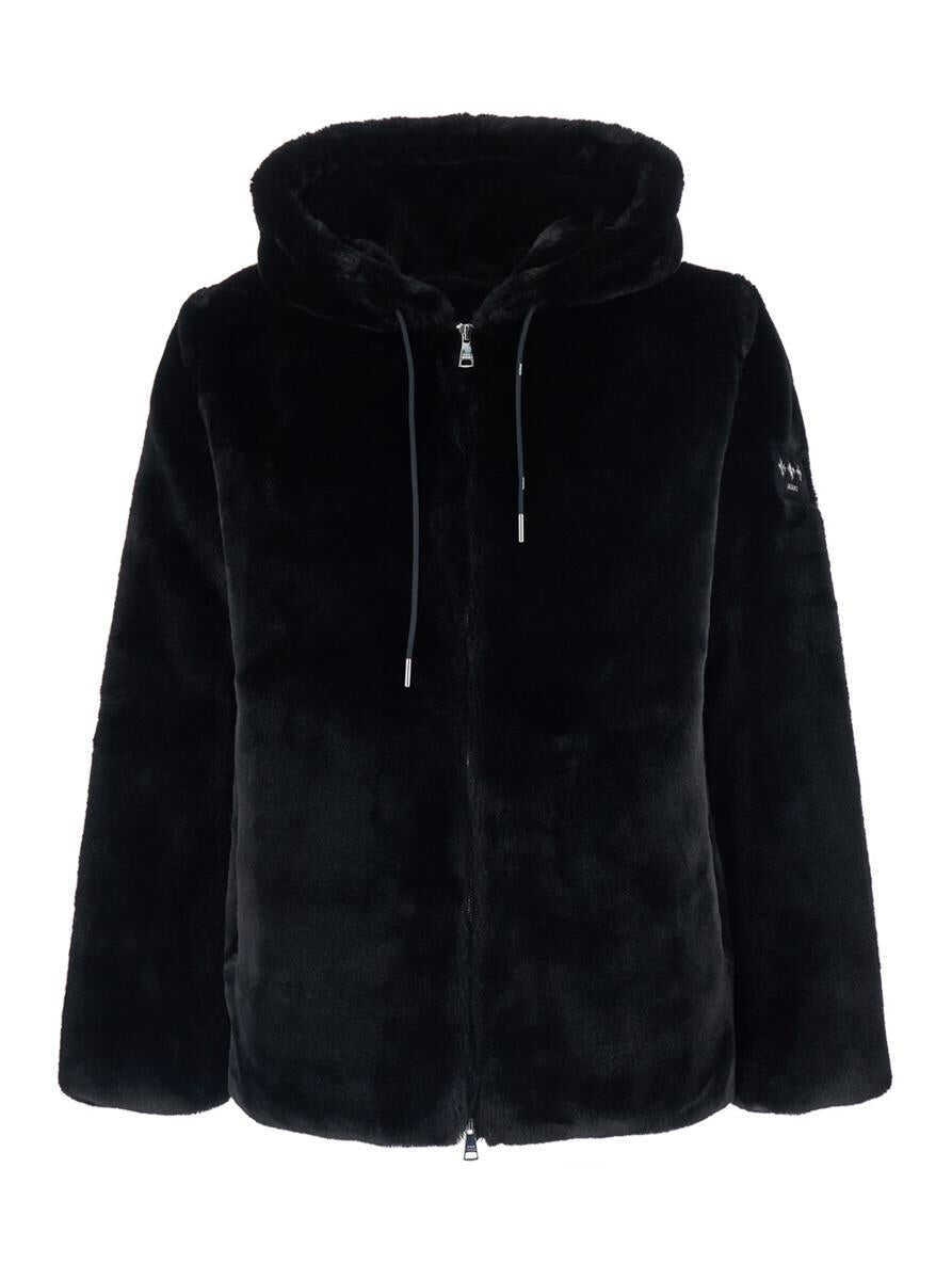 Geci TATRAS Black Hooded Jacket With Drawstring And Logo Patch On The Sleeve In Faux Fur Man Black Barbati (BM 19285548) 1