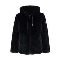 Geci TATRAS Black Hooded Jacket With Drawstring And Logo Patch On The Sleeve In Faux Fur Man