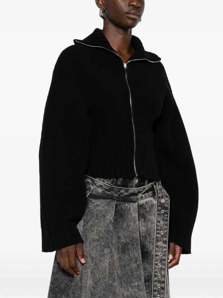 Cardigane THE ATTICO Black Cardigan With Raised Collar And Knitting In Wool And Cashmere Blend Woman Black Femei (BM 19287162) 3