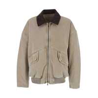 Geci Beige Jacket With Contrasting Collar And Distressed Effect In Cotton Blend Man Barbati