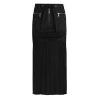 Fuste Black Skirt With Pleated Design And Drawstring Waist In Silk Blend Stretch Woman Femei