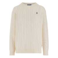 Pulovere White Knit Crewneck Sweater With Pony Embroidery In Wool And Cashmere Woman Femei