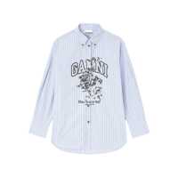 Camasi Ganni Light Blue And Black Cotton Shirt Femei