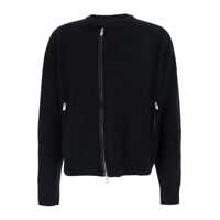 Cardigane Tonywack Black Crew Neck Cardigan With Ribbed Design In Wool Man