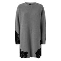 Rochii Grey Ribbed Crew Neck Dress With Mesh Detail In Wool Blend Woman Femei