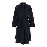 Paltoane Blue Coat With Classic Collar And Front Belt In Fabric Woman Femei