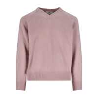 Pulovere Pink Sweater With V Neck And Ribbed Trims In Wool Woman Femei