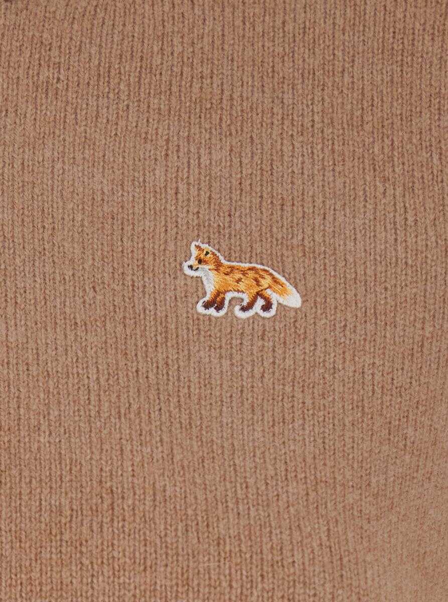 Pulovere MAISON KITSUN Brown Crew Neck Sweater With Fox Patch On The Front In Wool Man BROWN Femei (BM 19295649) 3
