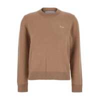 Pulovere Brown Crew Neck Sweater With Fox Patch On The Front In Wool Man Femei