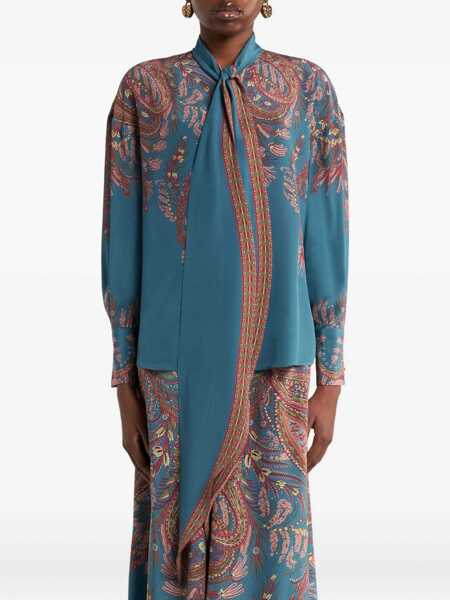 Bluze ETRO Etro Silk Blouse With Placed Print Blue Femei (BM 19295766) 3