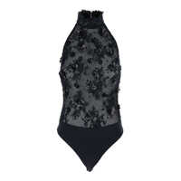Body-uri Black Bodysuit With Halterneck And All-Over Floral Embroidery In Tech Fabric Woman Femei