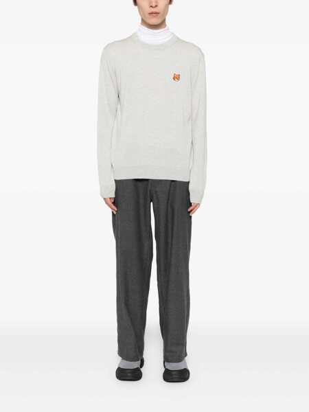 Pulovere MAISON KITSUN Grey Crew Neck Sweater With Fox Patch On The Front In Wool Man GREY Barbati (BM 19297644) 2
