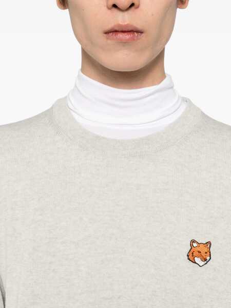 Pulovere MAISON KITSUN Grey Crew Neck Sweater With Fox Patch On The Front In Wool Man GREY Barbati (BM 19297644) 5