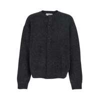 Cardigane Grey Crewneck Cardigan With Logo Detail On The Rear In Wool Blend Man Barbati