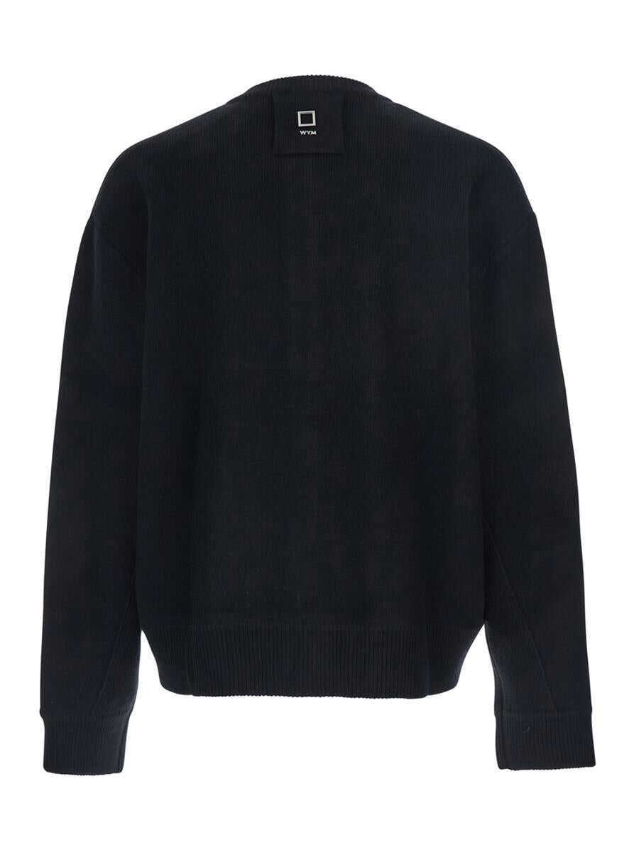 Cardigane WOOYOUNGMI Black Crewneck Cardigan With Logo Patch On The Rear And Ribbed Trims In Wool Blend Man Black Barbati (BM 19303275) 2