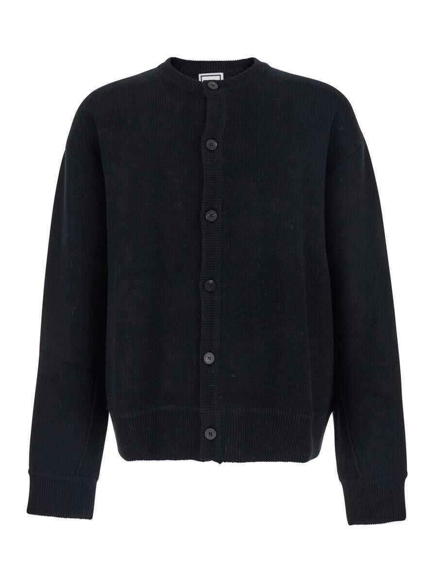 Cardigane WOOYOUNGMI Black Crewneck Cardigan With Logo Patch On The Rear And Ribbed Trims In Wool Blend Man Black Barbati (BM 19303275) 1