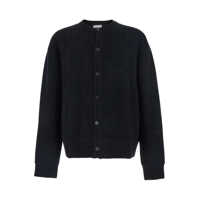 Cardigane Black Crewneck Cardigan With Logo Patch On The Rear And Ribbed Trims In Wool Blend Man Barbati