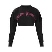 Pulovere Palm Angels Palm Angels Black Crop Sweatshirt With Pink Logo Femei