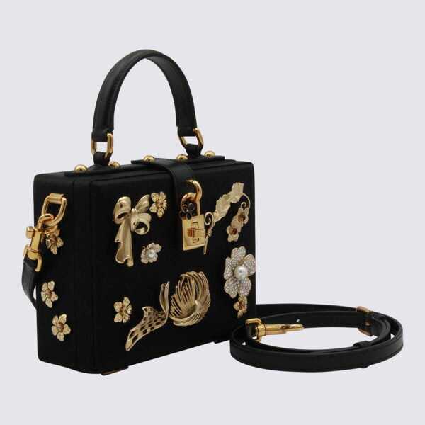 Genti de mana Dolce & Gabbana Dolce & Gabbana Black And Gold Satin Dolce Box Top Handle Bag Black Femei (BM 19304037) 2