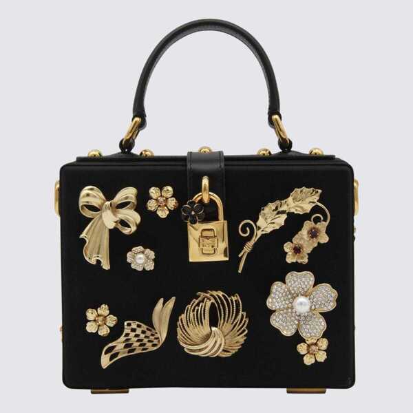 Genti de mana Dolce & Gabbana Dolce & Gabbana Black And Gold Satin Dolce Box Top Handle Bag Black Femei (BM 19304037) 1