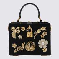 Genti de mana Dolce & Gabbana Black And Gold Satin Dolce Box Top Handle Bag Femei