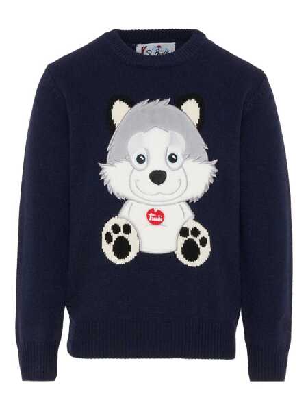 Pulovere casual Mc2 Saint Barth DOUGLAS-TRUDI WOLF 61 PATCH Blue Fete (BM 19305084) 1