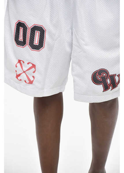Pantaloni scurti Off-White Mesh Gothic Logo Shorts With Elastic Waistband White Barbati (BM 19305359) 3