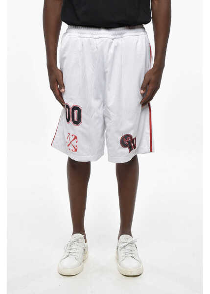 Pantaloni scurti Off-White Mesh Gothic Logo Shorts With Elastic Waistband White Barbati (BM 19305359) 1