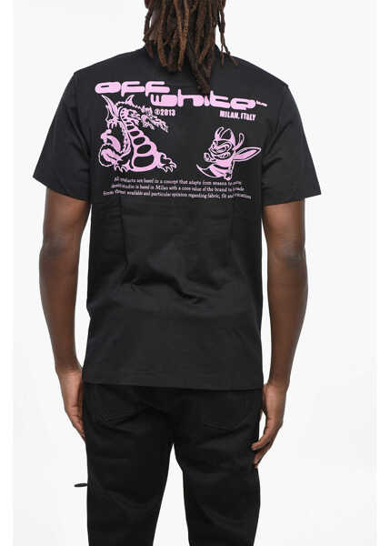 Tricouri Off-White Crew Neck Dragon Bee T-Shirt With Flocked Print Black Barbati (BM 19305377) 2