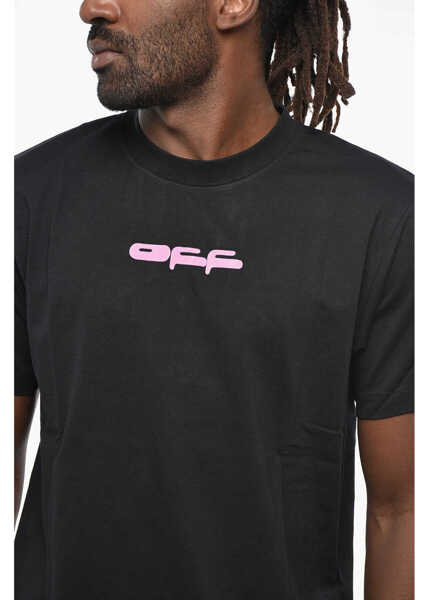 Tricouri Off-White Crew Neck Dragon Bee T-Shirt With Flocked Print Black Barbati (BM 19305377) 3