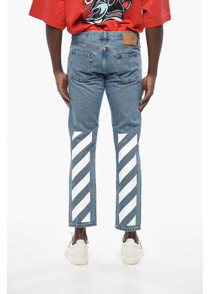 Blugi slim fit Off-White Slim Fit Diag Tab Denims With Print 17Cm Light Blue Barbati (BM 19305395) 2