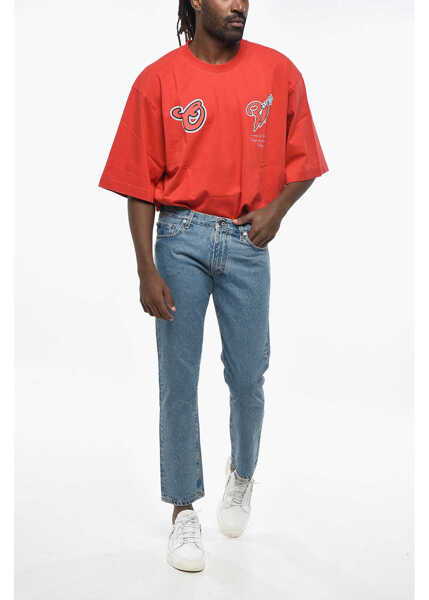 Blugi slim fit Off-White Slim Fit Diag Tab Denims With Print 17Cm Light Blue Barbati (BM 19305395) 4