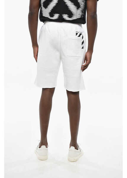 Pantaloni scurti Off-White Fleeced Cotton Diag Pkt Shorts With Raw-Cut Bottom White Barbati (BM 19305410) 2