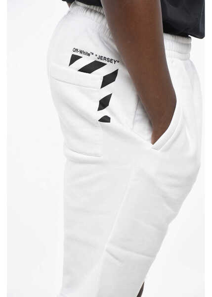 Pantaloni scurti Off-White Fleeced Cotton Diag Pkt Shorts With Raw-Cut Bottom White Barbati (BM 19305410) 3