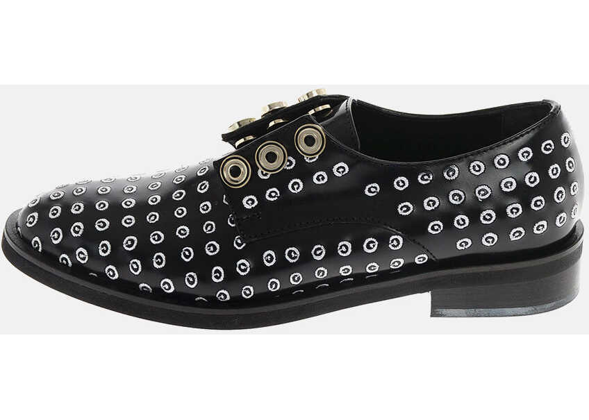 Pantofi Oxford COLIAC Leather Derby Shoes With All-Over Embroideries Black & White Femei (BM 19305425) 2