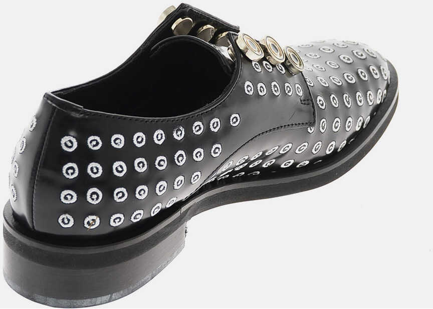 Pantofi Oxford COLIAC Leather Derby Shoes With All-Over Embroideries Black & White Femei (BM 19305425) 3