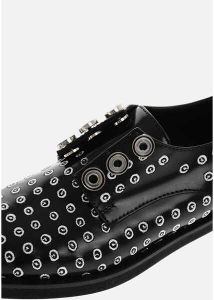 Pantofi Oxford COLIAC Leather Derby Shoes With All-Over Embroideries Black & White Femei (BM 19305425) 4