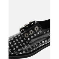 Pantofi Oxford Dama - Pantofi Oxford COLIAC Leather Derby Shoes With All-Over Embroideries Black & White Femei (BM 19305425) - B-mall.ro