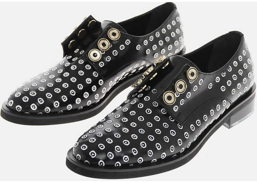 Pantofi Oxford COLIAC Leather Derby Shoes With All-Over Embroideries Black & White Femei (BM 19305425) 1