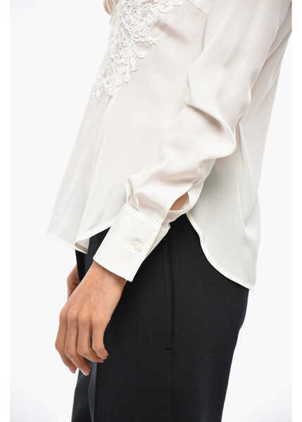Camasi casual Ermanno Scervino Silk Tuxedo Shirt With Embroidery White Femei (BM 19305536) 2