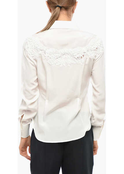 Camasi casual Ermanno Scervino Silk Tuxedo Shirt With Embroidery White Femei (BM 19305536) 3