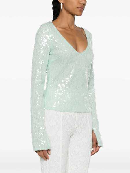 Bluze ROTATE Birger Christensen V Neck Sequined Top Light Blue Femei (BM 19305539) 3