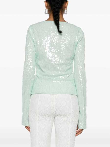 Bluze ROTATE Birger Christensen V Neck Sequined Top Light Blue Femei (BM 19305539) 4