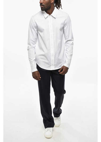 Camasi casual Diesel Stretch Cotton S-Stuck Shirt With Zip Closure White Barbati (BM 19305542) 4