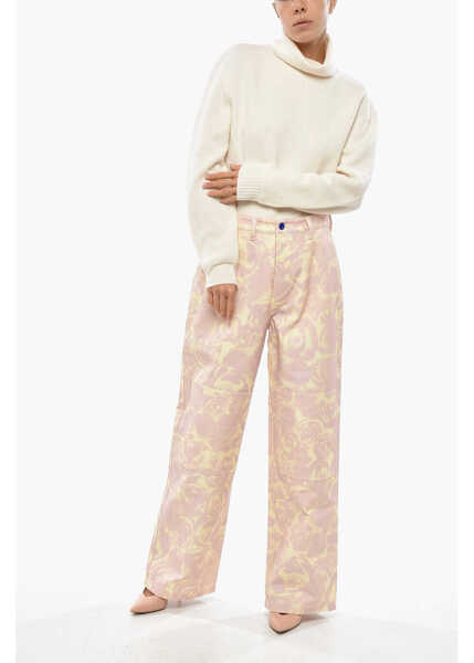 Pantaloni casual Burberry Cotton Straight Fit Pants With Floral Motif Pink Femei (BM 19305575) 4