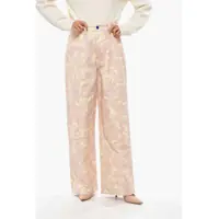 Pantaloni casual Cotton Straight Fit Pants With Floral Motif Femei