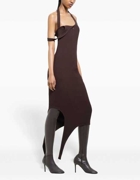 Rochii lungi COURRGES Ribbed Dress With Criss Cross Detail Brown Femei (BM 19305602) 3